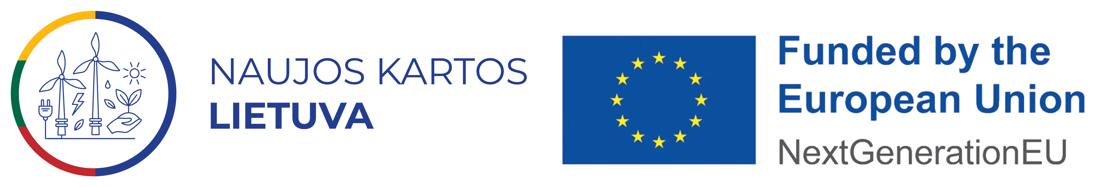 Naujos kartos Lietuva logo / Funded by the European Union, NextGeneration EU logo